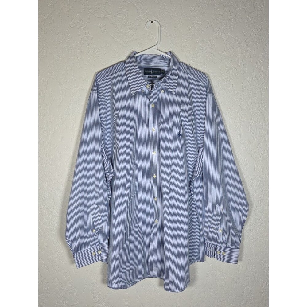 Polo Ralph Lauren Blue White Stripe Shirt Men Classic Fit 18 34/35 Preppy